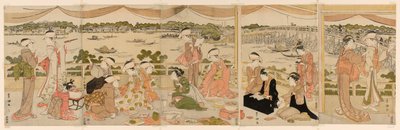 Recital en una veranda con vista al río Sumida de Utagawa Toyokuni I