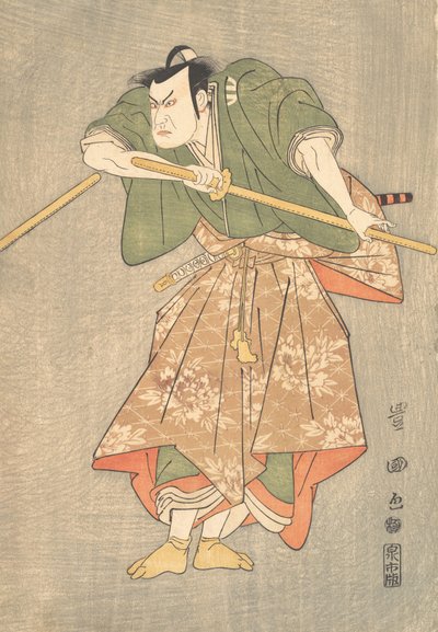 El actor Kataoka Nizaemon con túnicas ceremoniales verdes y rosas, ca. 1790-1825 de Utagawa Toyokuni I