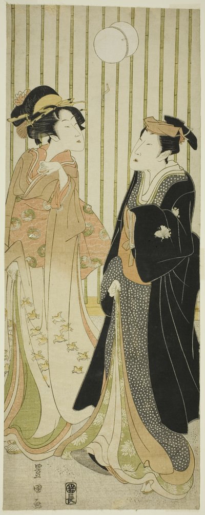 El actor Segawa Kikunojo y una joven pateando una pelota de Utagawa Toyokuni I