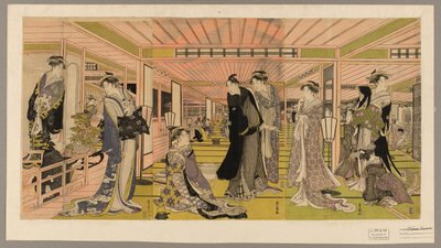 El salón de un burdel en el barrio de placer de Utagawa Toyokuni I