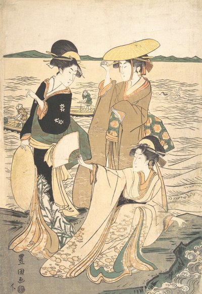 Tres Jóvenes Damas en la Orilla del Mar de Utagawa Toyokuni I