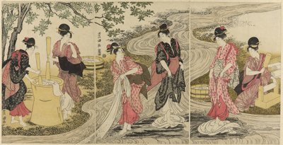 Lavando ropa en un arroyo de Utagawa Toyokuni I