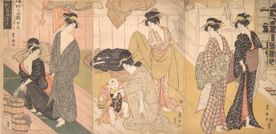 Mujeres y un niño en una casa de baños pública, ca. 1799 de Utagawa Toyokuni I
