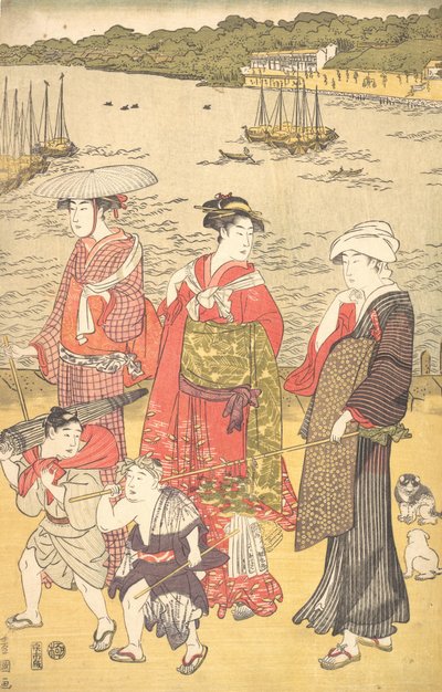 Mujeres en la playa de Takanawa, ca. 1790s de Utagawa Toyokuni I
