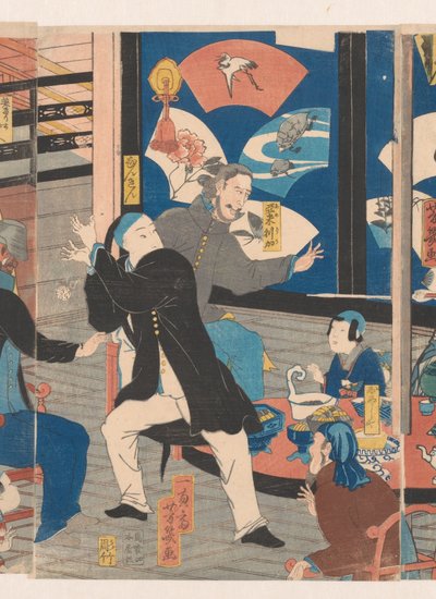Extranjeros durante una borrachera en la casa de té Gankiro de Utagawa Yoshiiku