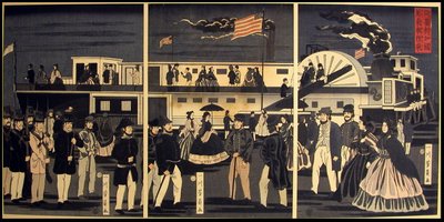 Viaje en Tren de Vapor Americano de Utagawa Yoshikazu
