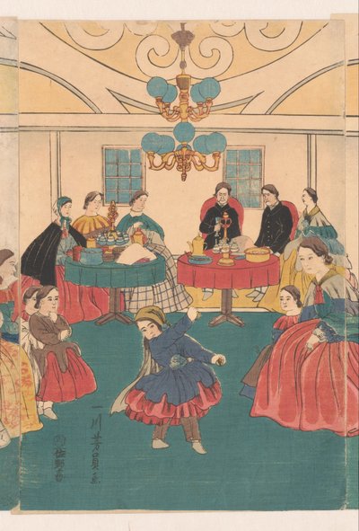 Los extranjeros se divierten en un banquete. de Utagawa Yoshikazu