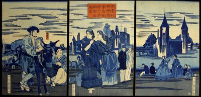 Boceto de una impresión en cobre de la ciudad de Washington de Utagawa Yoshikazu