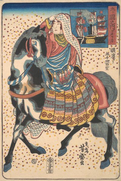 Mujer americana montada de Utagawa Yoshimori
