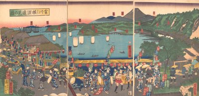 Vista distante de Yokohama desde Kanagawa, mayo de 1860 de Utagawa Yoshitora