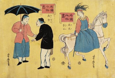 Americanos (derecha), chinos (izquierda) de Utagawa Yoshitora