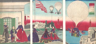 Ascensión en globo americano Amerikakoku, 1867 de Utagawa Yoshitora