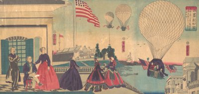 Ascensión de globo americano Amerikakoku, 6º mes, 1867 de Utagawa Yoshitora