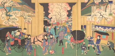 Cerezos en la noche en New Shimabara de Utagawa Yoshitora
