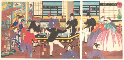 Extranjeros Disfrutando de una Fiesta, 1er mes, 1861 de Utagawa Yoshitora