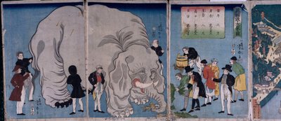 Extranjeros con un elefante (xilografía en color) de Utagawa Yoshitora