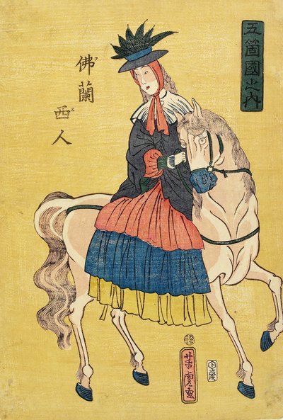 Dama francesa a caballo de Utagawa Yoshitora