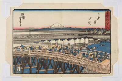 Nihonbashi: Atardecer (Nihonbashi sekish?) (grabado en madera en color) de Utagawa Yoshitora