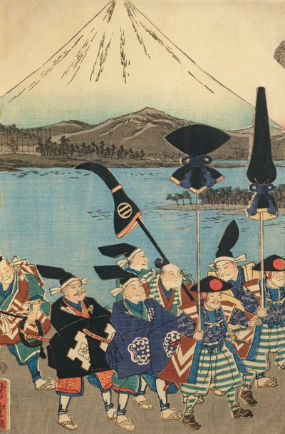 El séquito del Daimyo ante el Monte Fuji de Utagawa Yoshitora