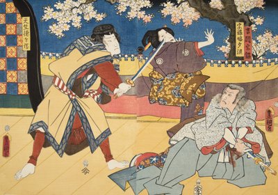 Escena de Genji monogatari (Cuento de Genji) de Murasaki Shibuku de Utagawa and Toyokuni Kuniyoshi