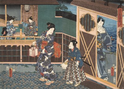 Escena de Genji monogatari (Cuento de Genji) de Murasaki Shibuku de Utagawa and Toyokuni Kuniyoshi