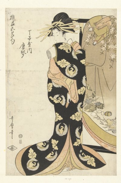 Cortesana Karagoto de la casa Chojiya Chojiya uchi Karagoto (título sobre objeto) Courtesans and the Five Festivals (título de la serie) Yukun gosekku (título de la serie sobre el objeto) de Utamaro (II) , Kitagawa (attributed to)