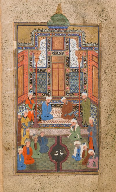 Escena de palacio en un Tuhfat al-Ahrar (Regalo de los libres) Bujará, Uzbekistán, período uzbeko, c.1540 de Uzbek School