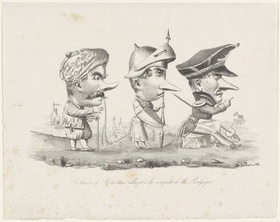 Caricatura de la milicia de Rotterdam, 1830 Les braves de Rotterdam allant à la conquête de la Belgique (título sobre objeto) de V. Dubrulle