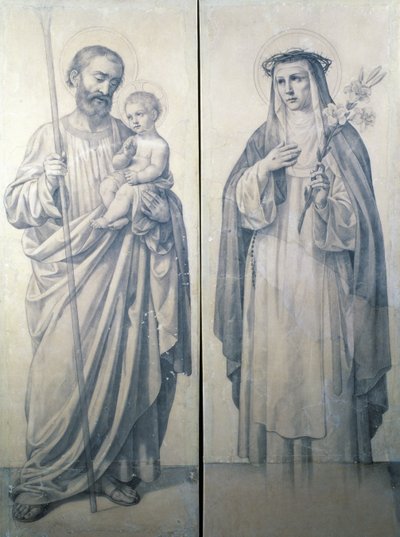 Dibujo preparatorio de Santa Catalina de Siena y San Cristóbal de V. de Matteis