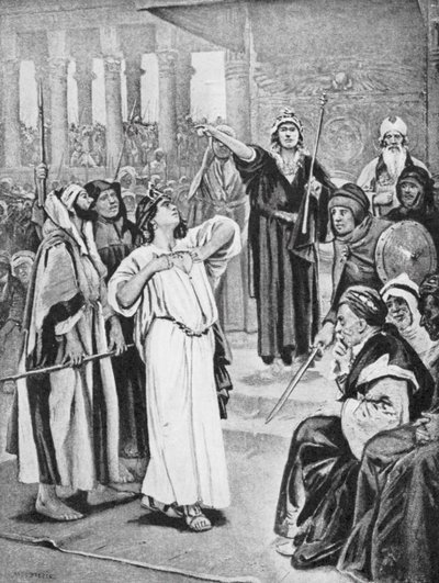 Atalía escucha la proclamación de Joás, 837 a.C. (litografía) de Vaclav (1851 1901) (after) Brozik