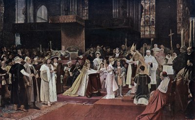 Tu felix Austria nube: compromiso de los nietos del Emperador del Sacro Imperio Romano Maximiliano I y los hijos del Rey Ladislao II de Bohemia y Hungría en la Catedral de San Esteban, Viena de Vaclav  Brozik