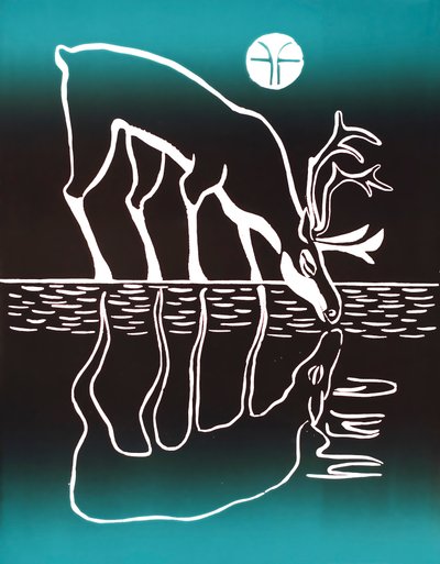 Caribú bebedor, 2018 (tinta sobre papel) de Vadym Vaskovsky