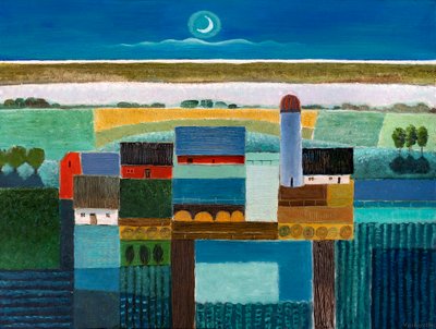 Granja de noche, 2022 (óleo sobre lienzo) de Vadym Vaskovsky