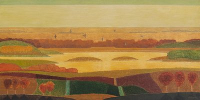 Gansos volando sobre las dunas, 2023 (óleo sobre lienzo) de Vadym Vaskovsky