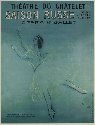 Póster Publicitario para la Bailarina Anna Pavlova en el ballet Les sylphides de F. Chopin, 1909 de Valentin Aleksandrovich Serov