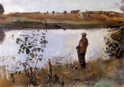 Konstantin Korovin en la orilla del río de Valentin Aleksandrovich Serov