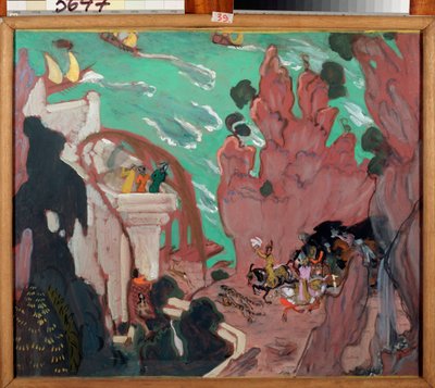 Telón para el ballet ""Sheherazade"" (Scheherazade) de Nicholas (Nikolai) Rimsky Korsakov (Rimsky-Korsakov) (1844-1908). Obra de Valentin Alexandrovich Serov (1865-1911), témpera sobre cartón de Valentin Aleksandrovich Serov