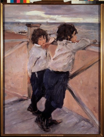 Niños. (Dos hermanos, sobre un pontón de madera, frente al Mar Báltico). Pintura de Valentin Alexandrovich Serov (1865-1911), óleo sobre lienzo de Valentin Aleksandrovich Serov