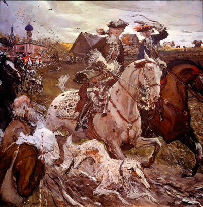 Princesa Isabel Petrovna (1709-1762) y Pedro II (1715-1730) de caza de Valentin Aleksandrovich Serov