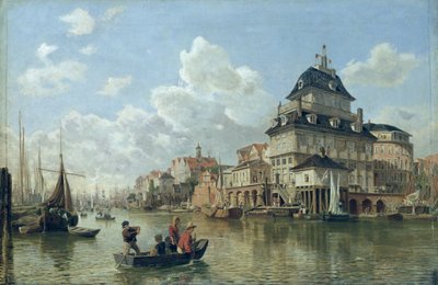 La casa del bote en el puerto de Hamburgo, 1850 de Valentin Ruths