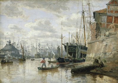 La cabaña de troncos en el puerto de Hamburgo, 1848 de Valentin Ruths