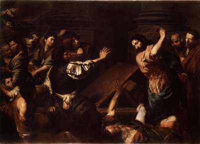 "Cristo expulsando a los prestamistas del templo" Pintura de Valentin de Boulogne (1591-1632) 1620-1625 Dim. 192x266,5 cm Museo del Hermitage, San Petersburgo de Valentin de Boulogne