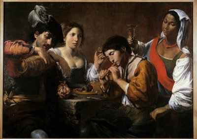 Reunión en un cabaret de Valentin de Boulogne