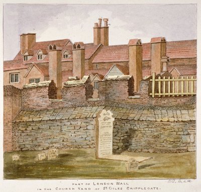Restos de la Muralla de Londres en el cementerio de St Giles sin Cripplegate, Ciudad de Londres, 1825 de Valentine Davis