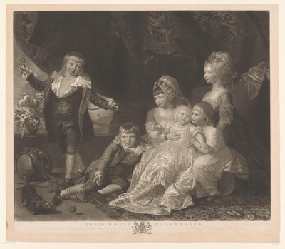 Retrato de seis hijos de Jorge III y Carlota de Mecklenburg-Strelitz Sus Altezas Reales (título sobre objeto) de Valentine Green