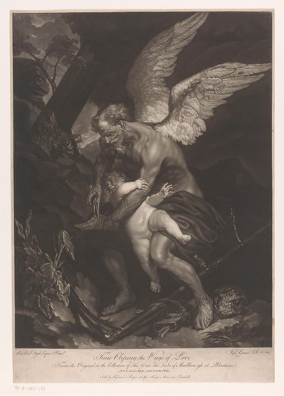 El Padre Tiempo corta las alas de Cupido Tiempo recortando las alas del amor (título en el objeto) de Valentine Green