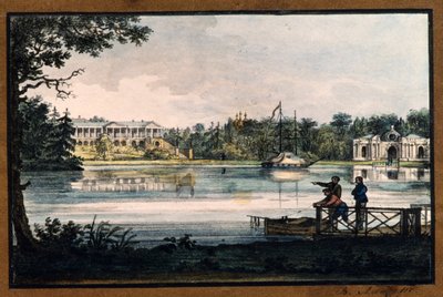 ""Galería Cameron en el Palacio de Catalina en Tsarskoye Selo"" de Valerian Platonovich Langer (1799-1870), litografía, acuarela, ca 1820, Museo Estatal al Aire Libre Tsarskoye Selo, San Petersburgo de Valerian Platonovich Langer