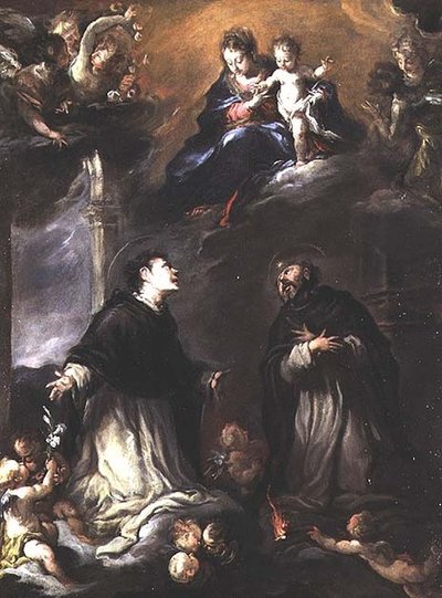 La Virgen y el Niño apareciendo a dos santos dominicos de Valerio (circle of) Castello