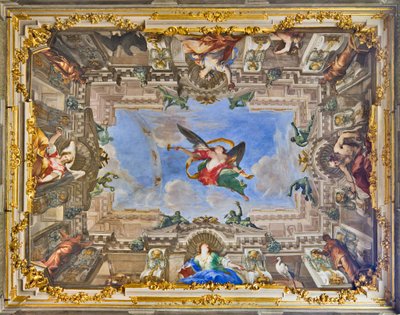 Alegoría de la Fama y Figuras Alegóricas de la Sala de la Fama de la Familia Balbi (fresco) de Valerio and Mariani Giovanni Maria Castello