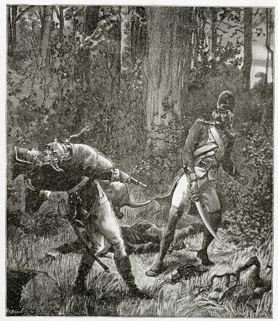 Rask el perro matando a un soldado inglés - ilustración de Bug-Jargal, siglo XIX de Valnay Pere et fils